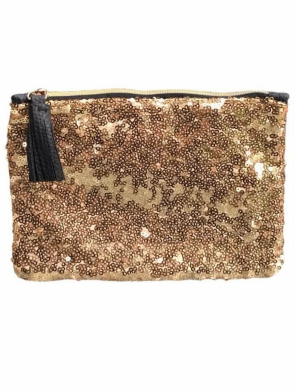 Ipsy Glam Bag Gold & Black Sequin Textured Makeup Bag with Tassel Pull *NEW